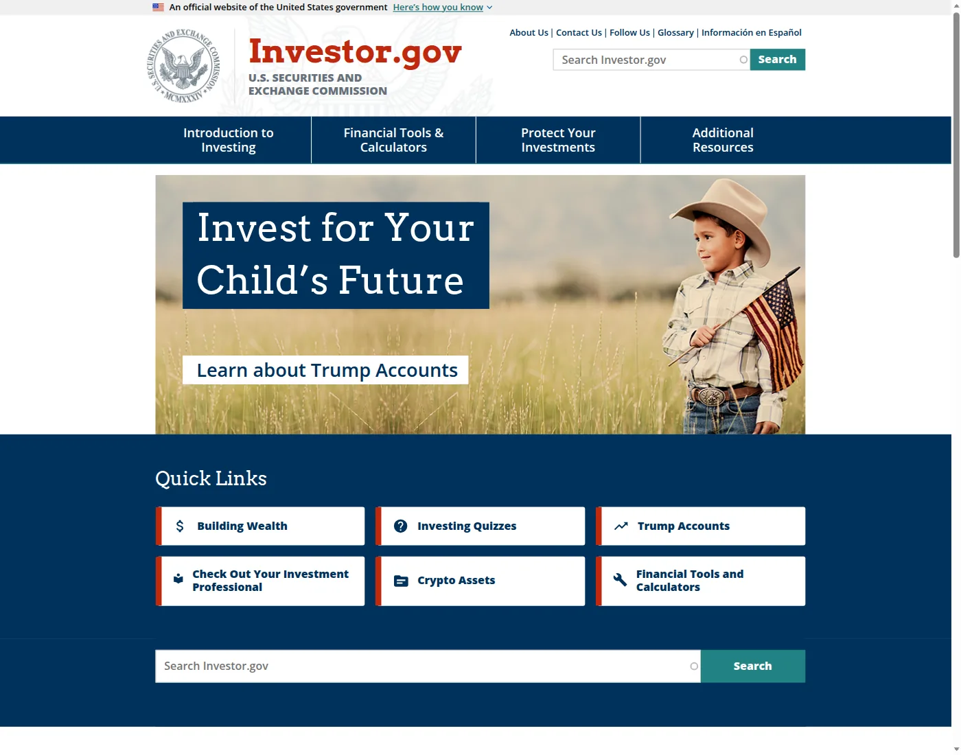 SEC SEC Investor.gov homepage.