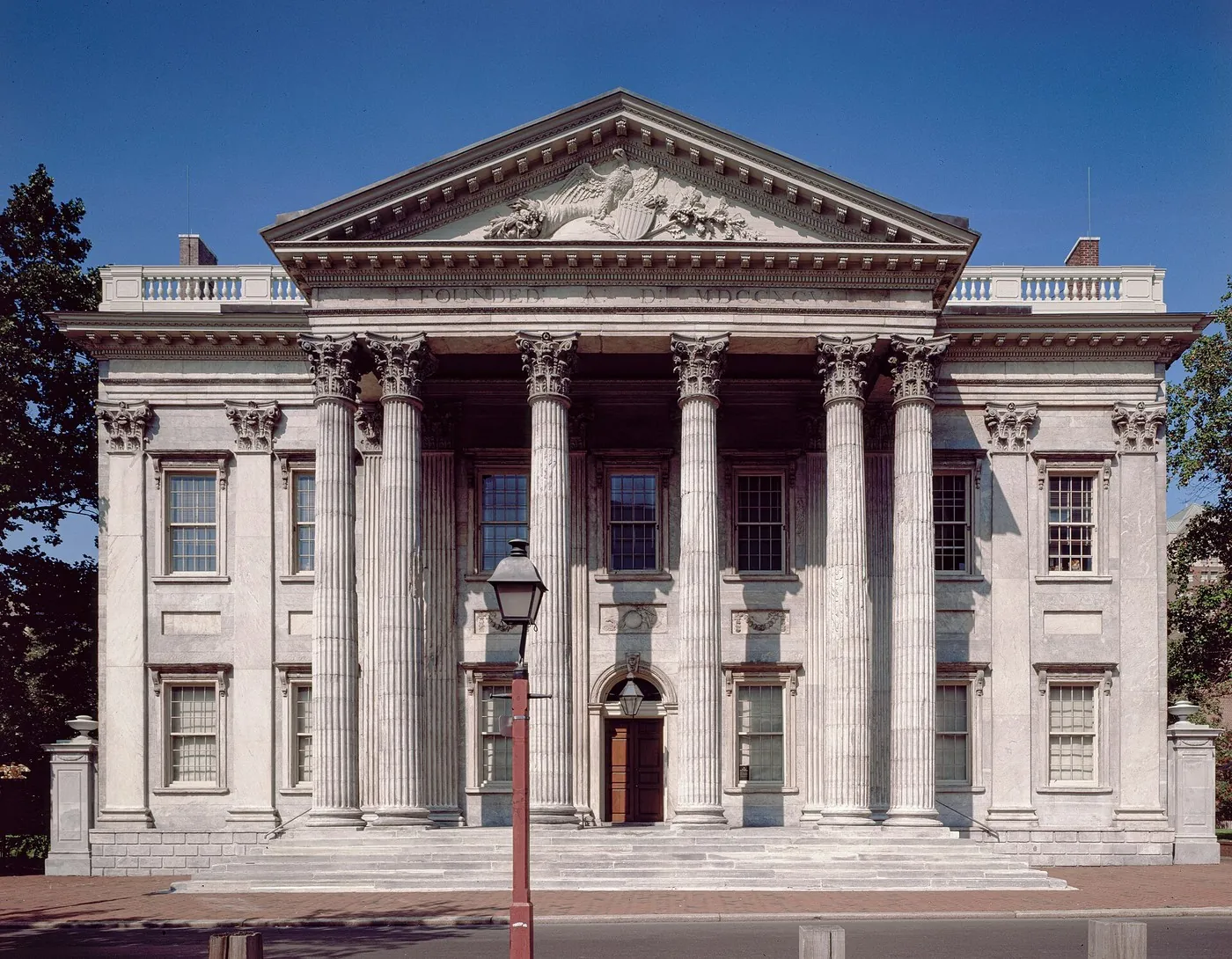 No copyright restriction The First Bank of the United States in Philadelphia, a stone building with Corinthian columns.