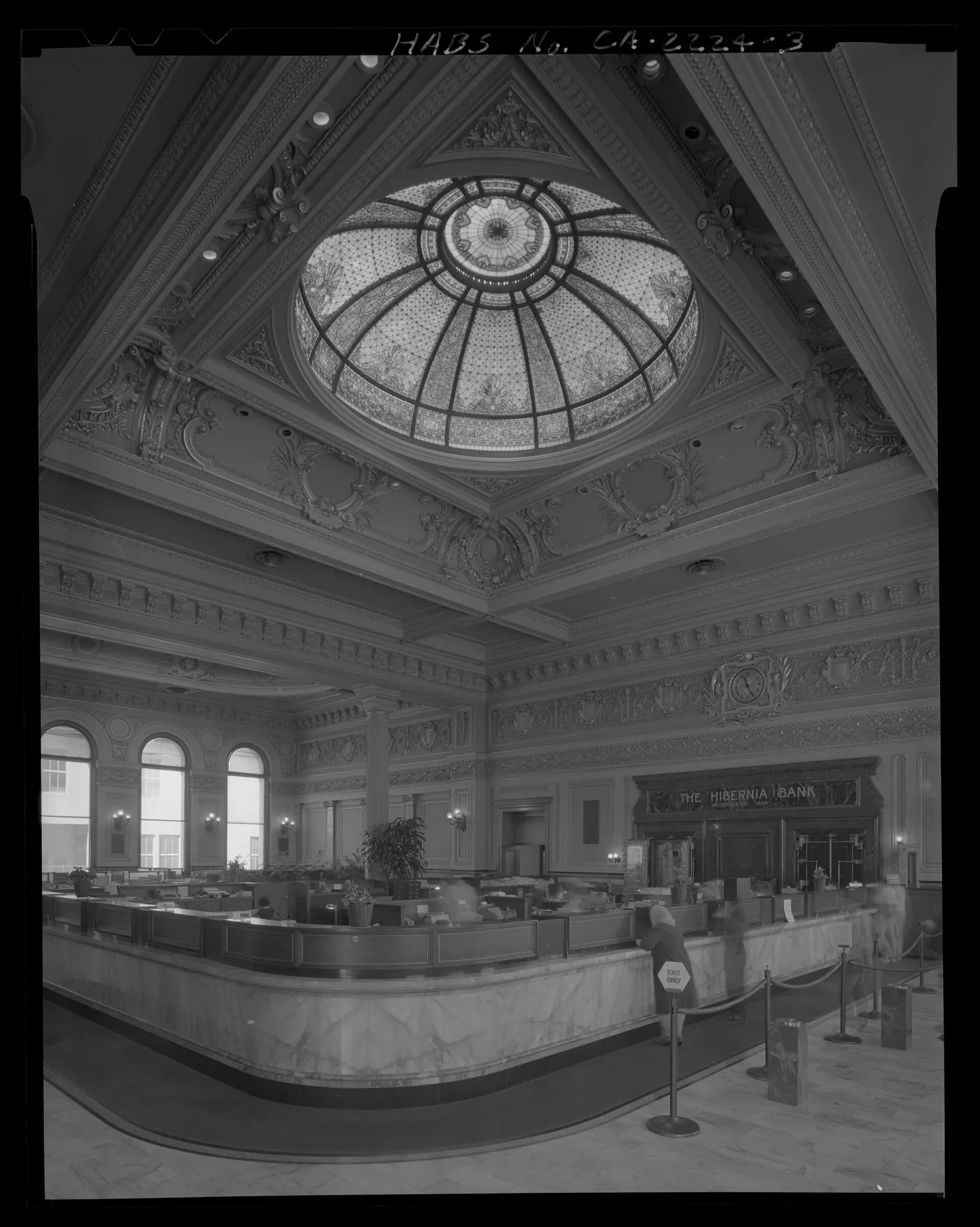 No copyright restriction The teller counter and stained-glass dome of the Hibernia Bank in San Francisco.